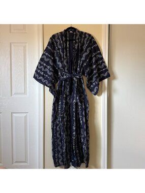 Vintage Japanese Kimono Robe Gown In Blue MADE IN JAPAN Sz L